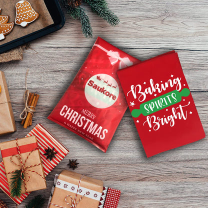 Funny Christmas Baking Aprons for Women Men, Holiday Baking Gifts for Bakers, Red Xmas Kitchen Cooking Aprons with 2 Pockets, Cute Thanksgiving Christmas Apron Gift for Bakers - Baking Spirits Bright