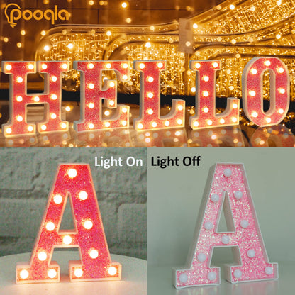 Pooqla LED Marquee Lights, Pink Glitter Alphabet Letters - Battery Powered Night Light, Birthday Party, Wedding, Home Bar, Christmas Decoration - Letter B