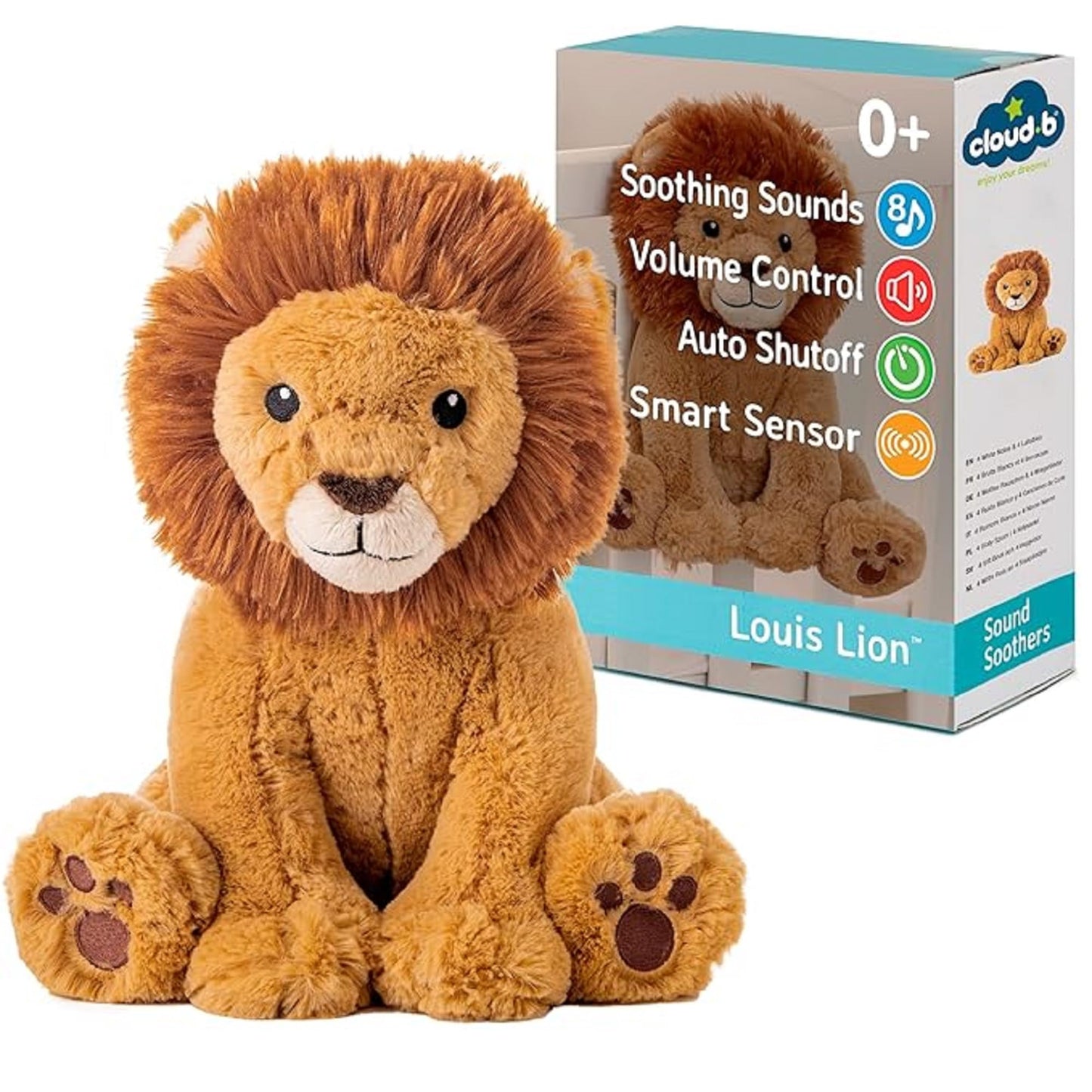 Cloud b Louis Lion - Award-Winning Plush Soothing White Noise Machine Baby Sleep Aid | Soft, Cuddly Comfort | Smart Sensor & Auto Shut-Off