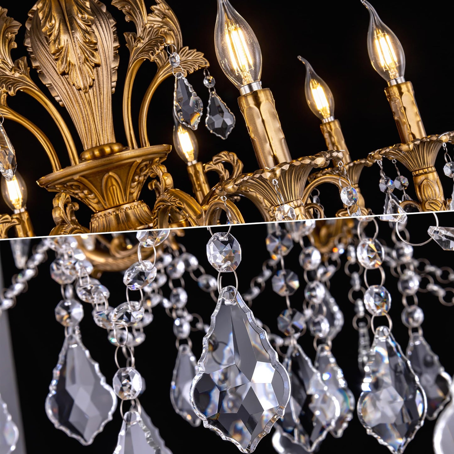 TOCHIC Crystal Chandelier 8 Light Classic Traditional Maria Theresa Chandeliers Large Luxury High Ceiling Pendant Light Fixture for Dining Living Room Bedroom Foyer Staircase Entryway Hallway, Brass