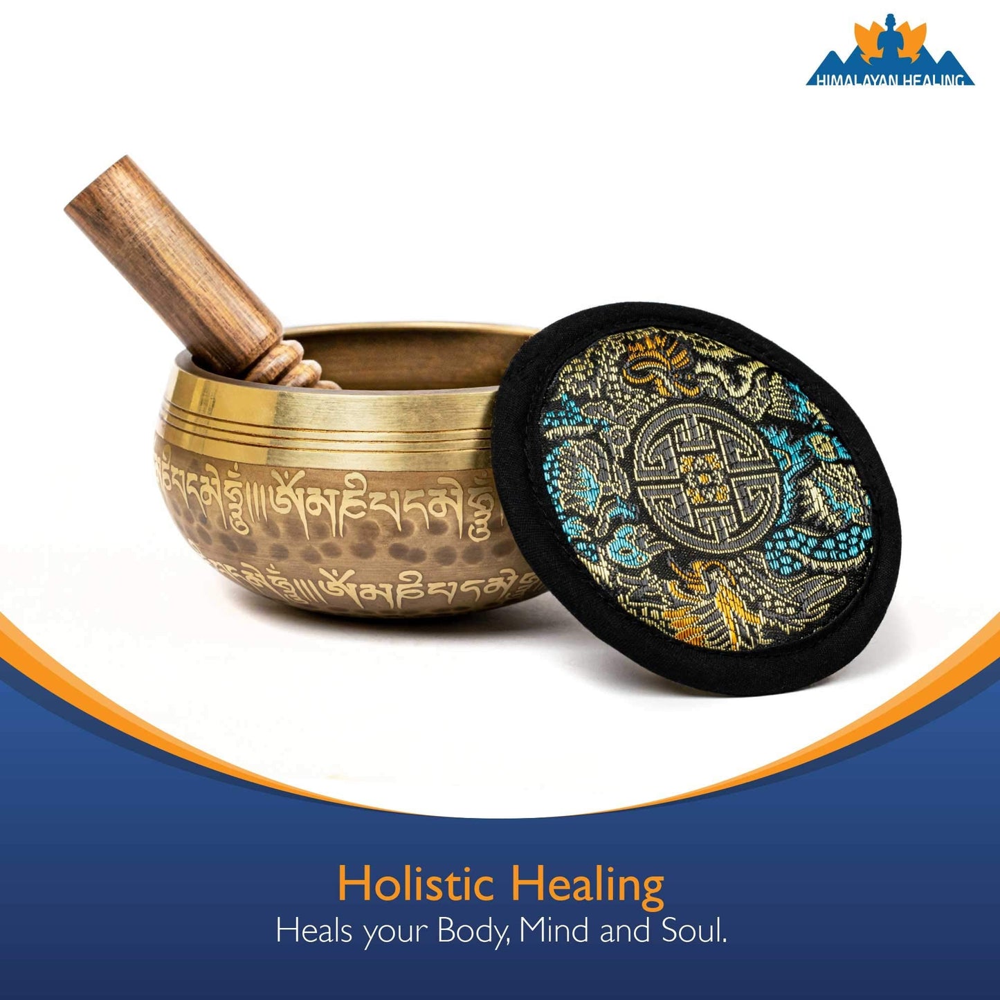 Tibetan Singing Bowl Set with Holy Buddhist Mantra and Sacred Third Eye Symbol from Nepal~ Antique design suitable for Yoga, Meditation, Sound Healing & Chakra Balancing~
