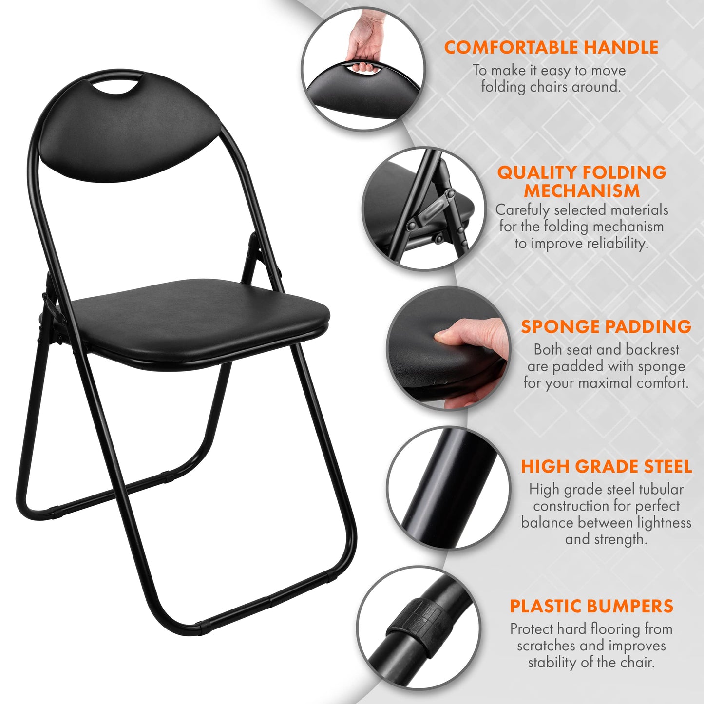 Nyxi Folding Chair Padded Paris Faux Leather Chair Home Office Dining (1 X Chair, Black)