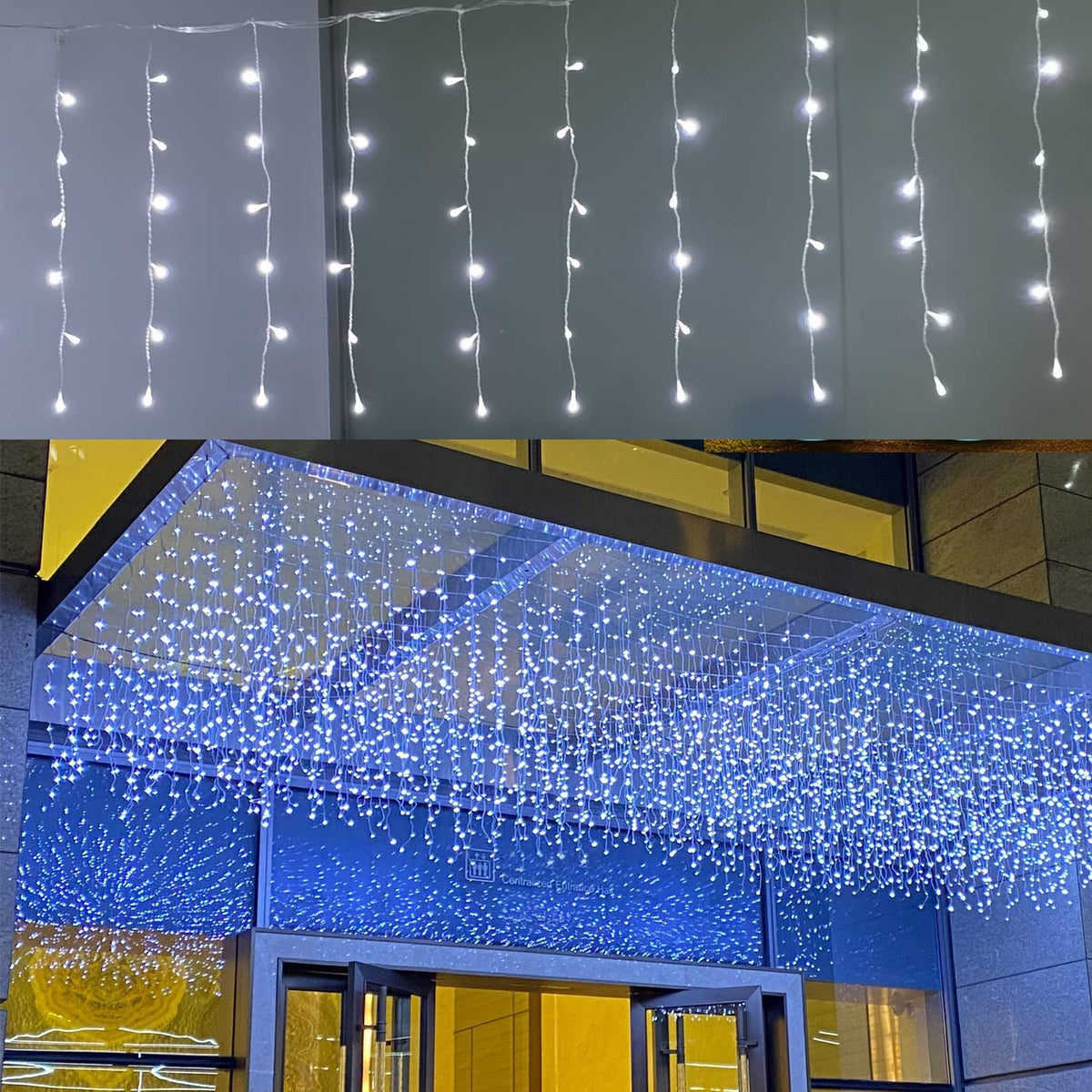 ZIMINGU Icicle Dripping Lights, 13FT 144 LEDs 8 Modes Christmas Connectable Twinkle Window Curtain Fairy Waterfall Diwali Ceiling String Lights for Outdoor Indoor Decorations (Cool White, 4X0.6M)