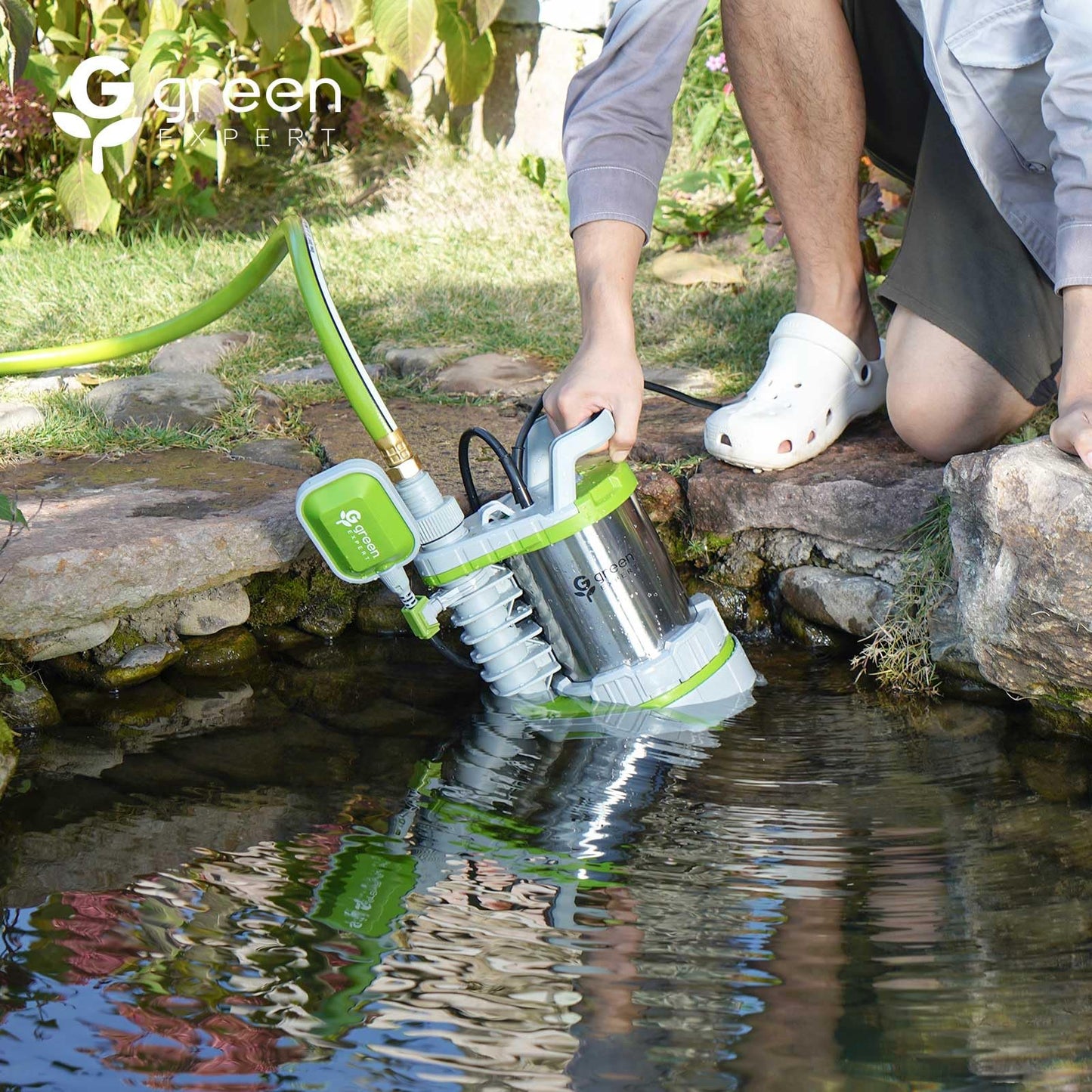 Green Expert Submersible Sump Pump, 1.5HP 5500GPH Effluent/Sewage Pump for Dirty Water, Auto/Manual Tethered Float, Adjustable Intake Base, 25ft Cord, Solids up to 0.8in, Basement Pit Drainage