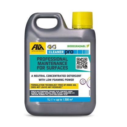 FILA Surface Care Solutions, CLEANER PRO, Concentrated Neutral Detergent - Up to 40 Washes - Hard Floor Cleaner Liquid for Floor Tiles in Marble, Porcelain, Stone etc, Laminate Floor Cleaner, 1L
