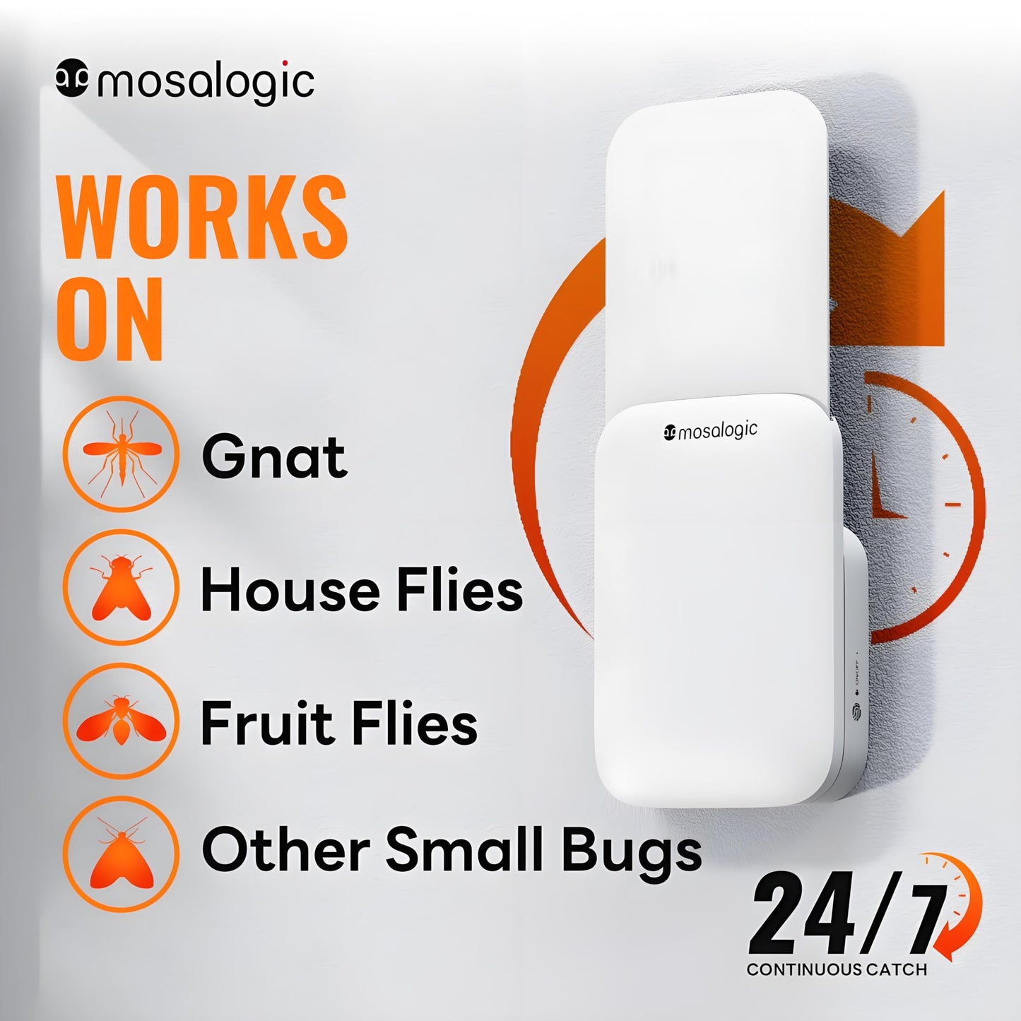 Mosalogic Fruit Fly Traps for Indoors Gnat Trap for House Indoor-600 Sqft Protection Area UV Fly Insect Trapper for Fruit Flies，Gnat，Mosquito，and Other Flying Insect Plug in Bug Zapper Killer White