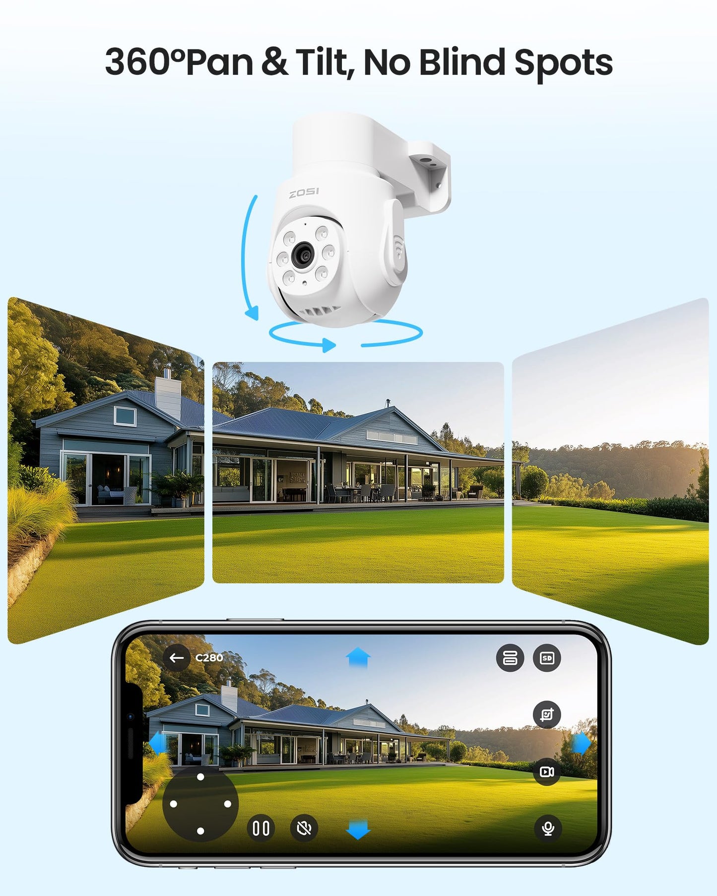 ZOSI 5MP Wired Security Camera System, AI Human Vehicle Detection, Audio Recording, Night Vision, 8pcs 5MP 360° Pan/Tilt Weatherproof Cameras, H.265+ 8CH DVR with 1TB HDD for 24/7 Home Surveillance