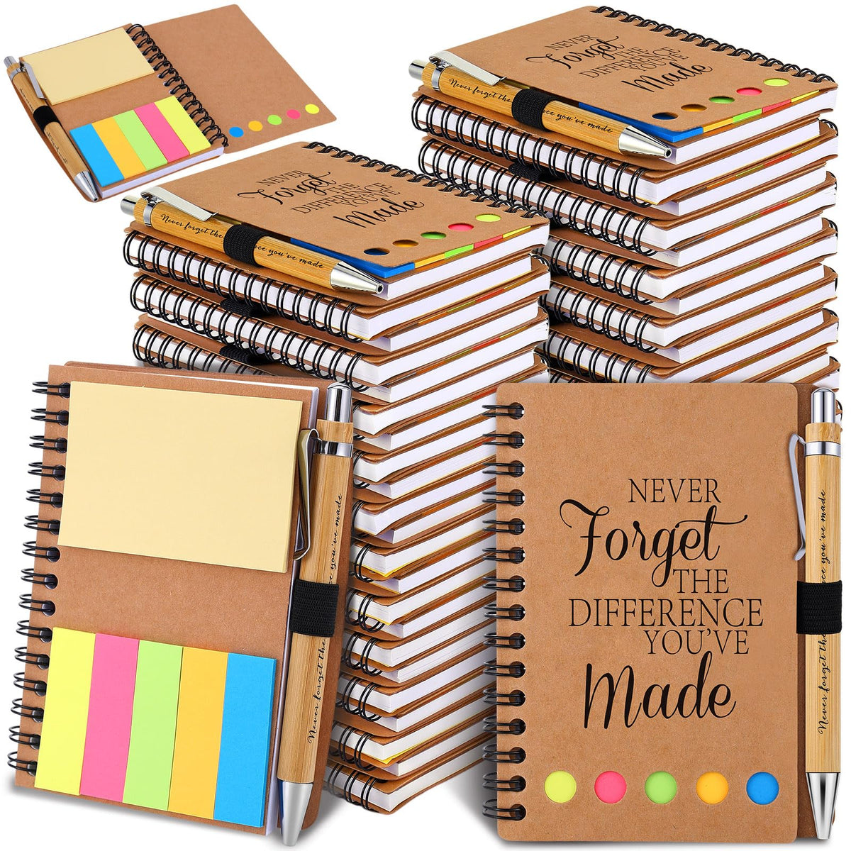 Czlotyh 20 Sets Employee Appreciation Gifts Encouragement Inspirational Spiral Notebooks with Sticky Notes Notepads Thank You Bamboo Ballpoint Pens for Nurse Coworker Teacher (NEVER FORGET)