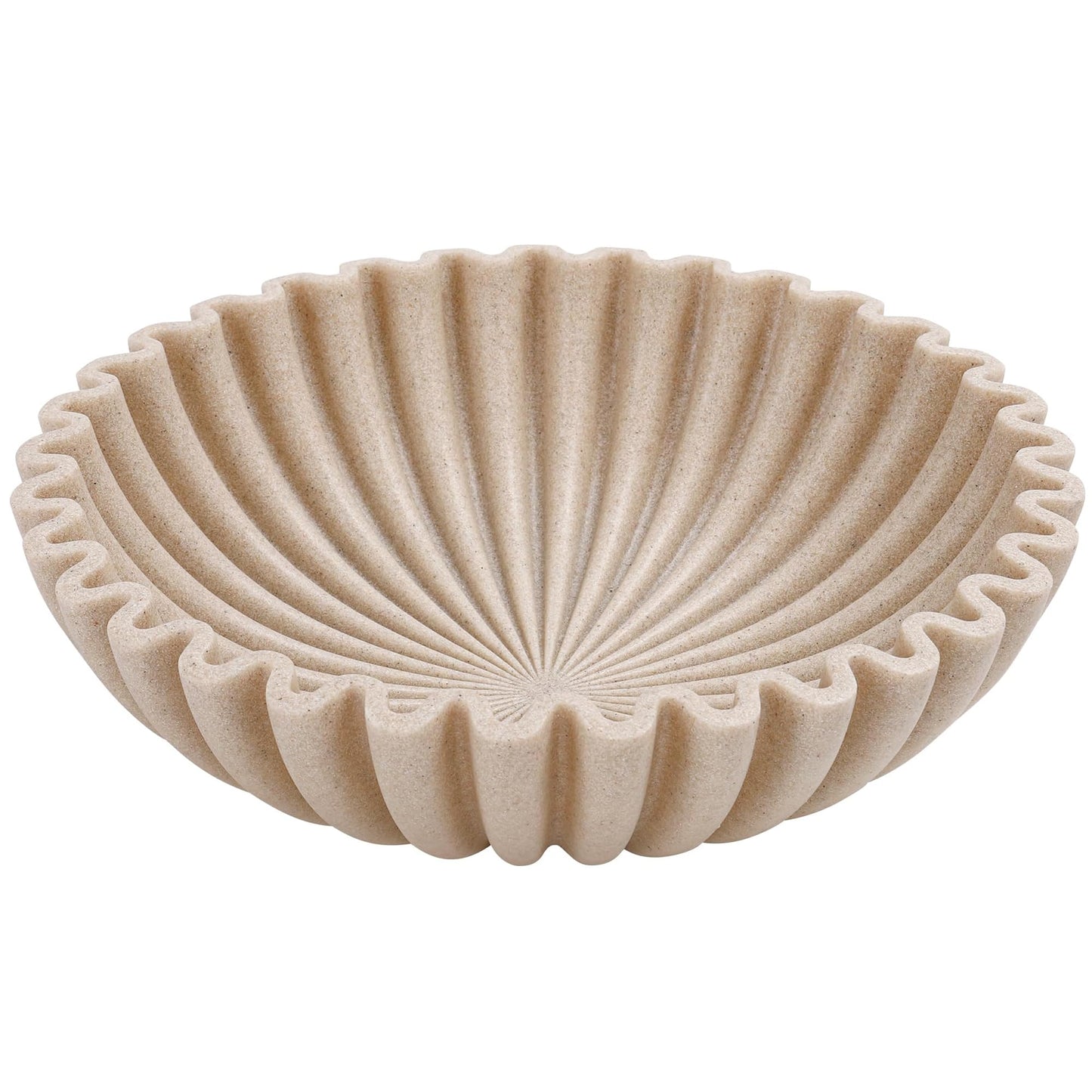 YMXYJM Large Decorative Bowl, Modern Handicraft Bowls for Home Decor, Fruit Bowl for Kitchen Counter, Ruffle Decor, Stylish Key Bowl for Entry Table, Artificial Stone Beige