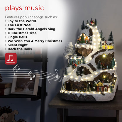 Alpine Corporation 18"H Indoor Animated Winter Wonderland Christmas Tabletop Decor with and Warm White LED Lights and Music, Holiday Display