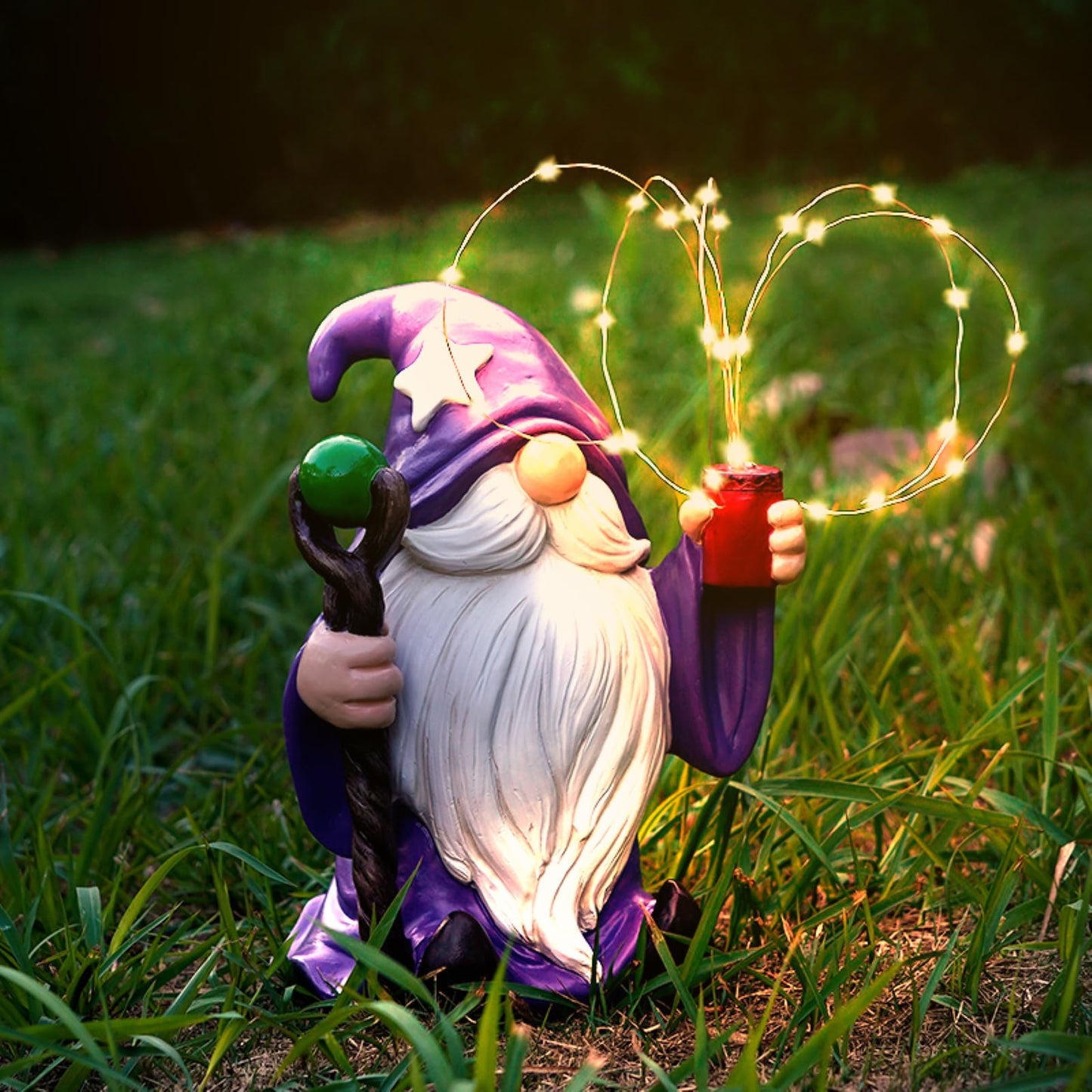 Joint Honglin Solar Wizard Gnome Garden Statue with Variable LED Fairy Lights, Patriotic Star Hat Gnome Figurine, Outdoor Waterproof Resin Garden Decor for Yard Lawn Patio Gift (Firework Gnome)