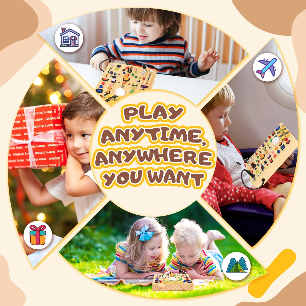 Busy Board with LED Light Switches, Montessori Toys for 1 2 3 Years Old, Toddlers Wooden Toy Sensory Activity Board, Travel Toys for 1+ Year Old Boy & Girl Birthday Gift (19 Switches)