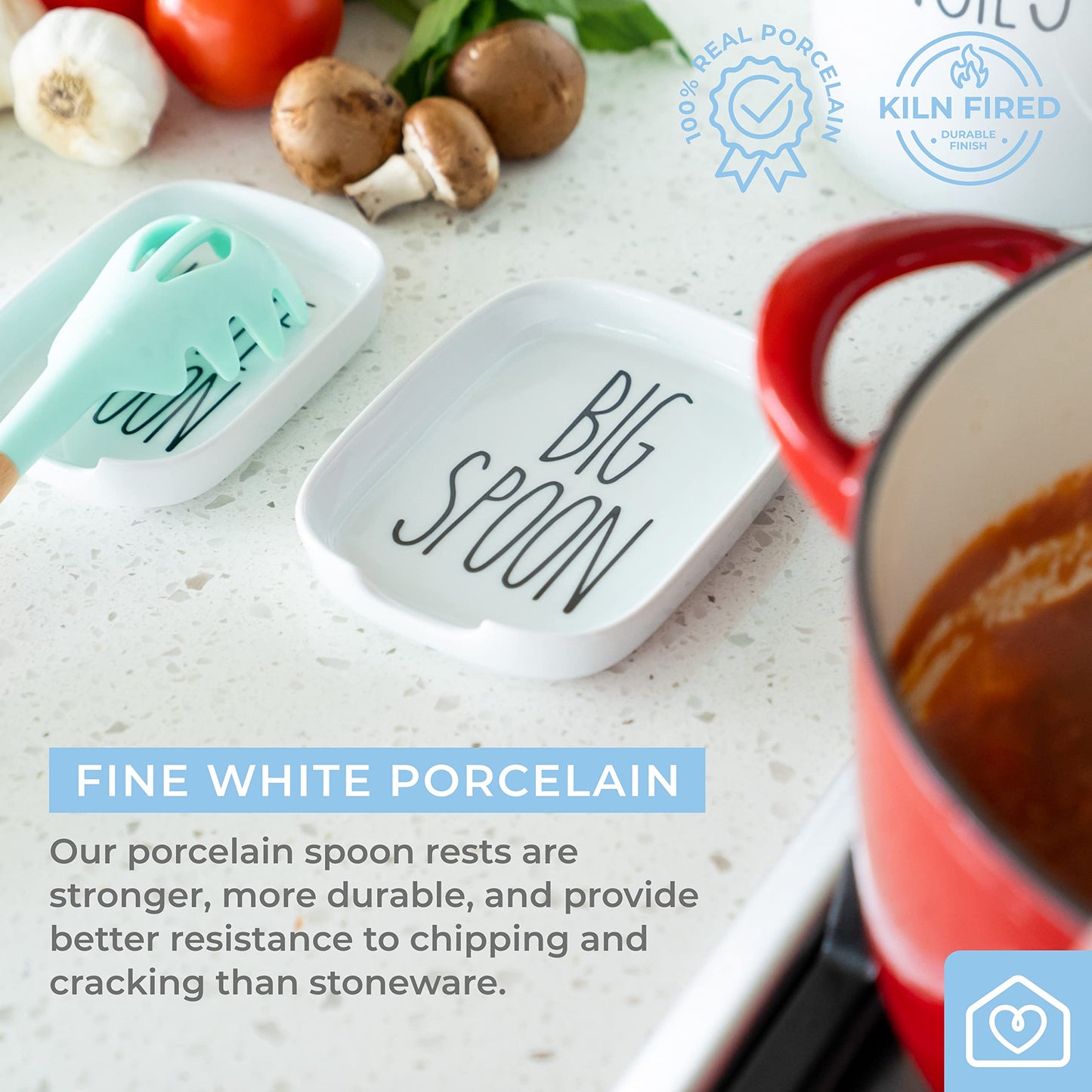 Heartland Home Ceramic Salt and Pepper Shaker Set and Porcelain Nesting Spoon Rest Set