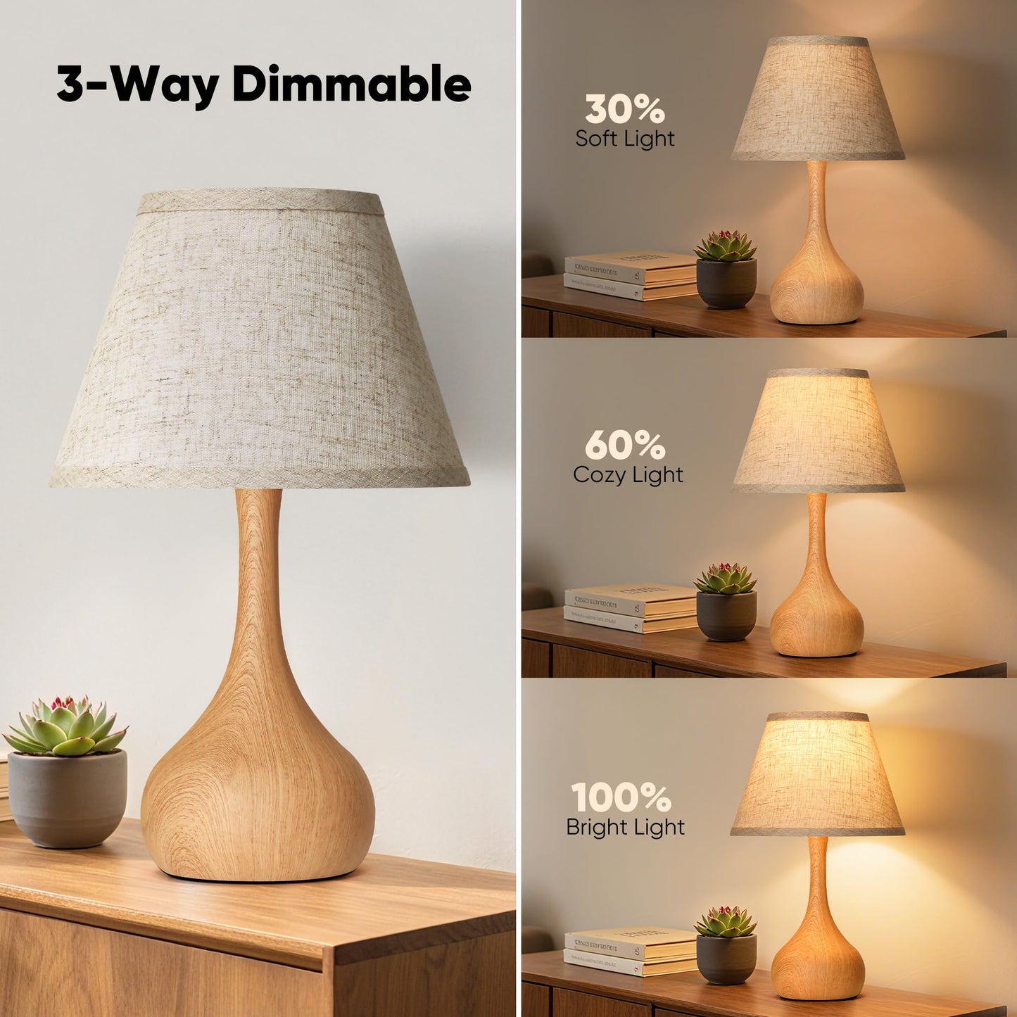 17” Touch Table Lamp for Bedroom Set of 2, 3-Way Dimmable Bedside Lamp for Nightstand, Rustic Metal Desk Lamp with Linen Shade for Living Room, Kids Reading, Dorm, Home Office Decor, Bulb Included