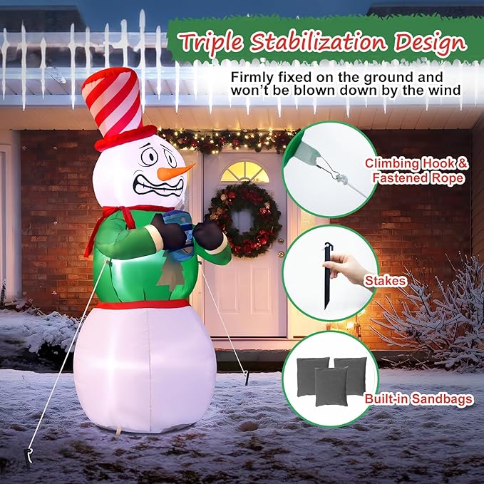 Elegear 6FT Animated Snowman Christmas Inflatables Outdoor Decorations, Shivering Snowman Inflatable Outdoor Built-in LEDs, Funny Christmas Blow Up Yard Decorations for Xmas Party Indoor Outdoor