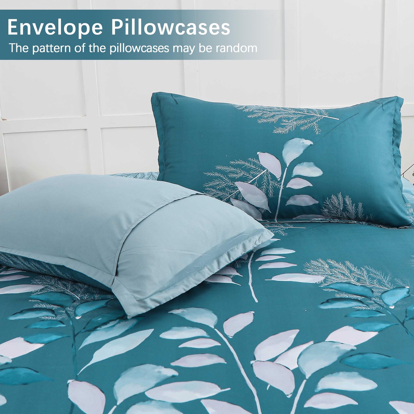 DJY Teal Botanical Comforter Set King, 3 Pieces Blue Leaves Comforter for King Size Bed Reversible Floral Bed Comforter Set Soft Microfiber Bedding Set for All Season