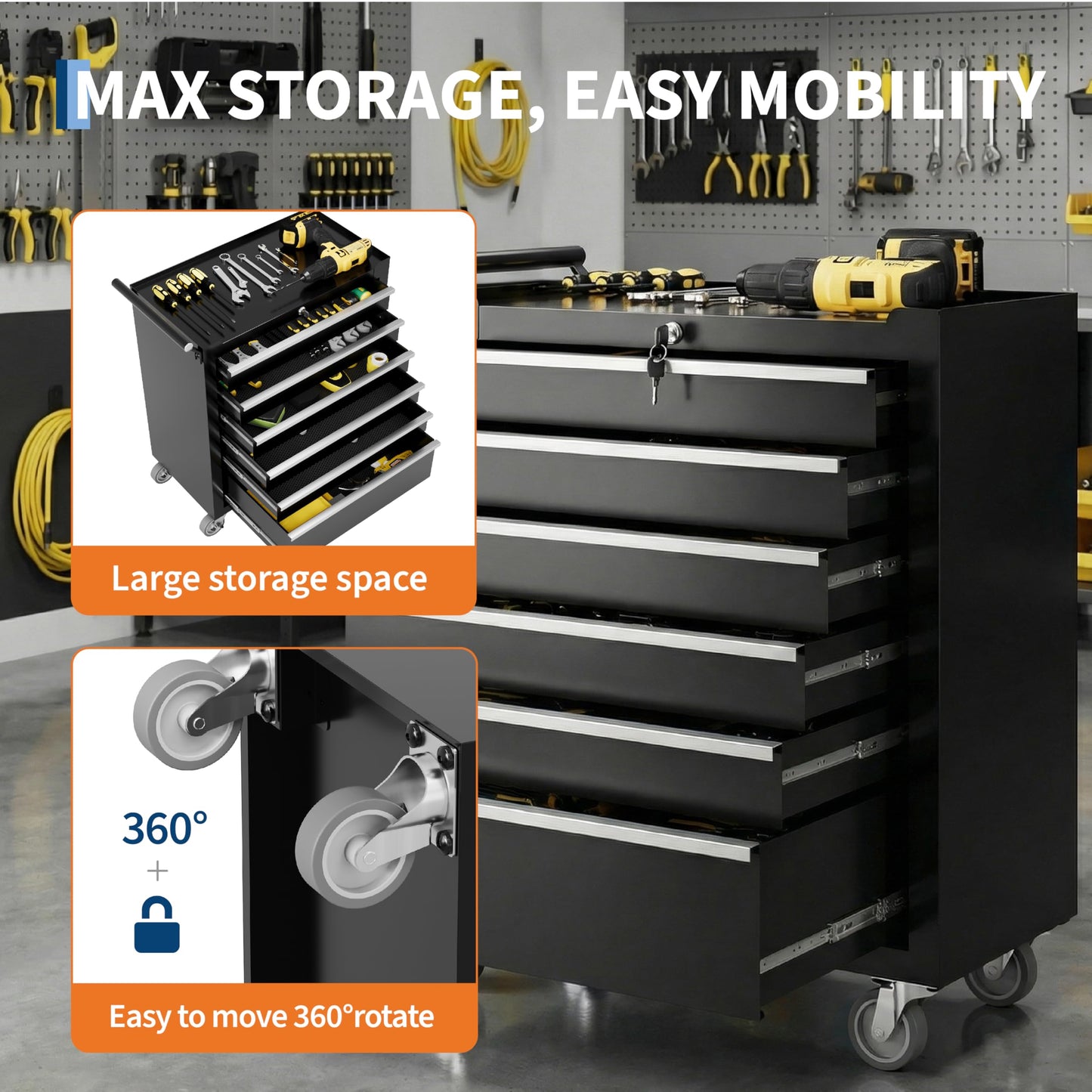 Rolling Tool Chest, 6 Drawers Tool Storage Cabinet with Wheels, Portable Tool Cabinet Organizer with Locking System & Drawer Liners,Universal Lockable Wheels, Tool Storage Cart for Garage, Workshop