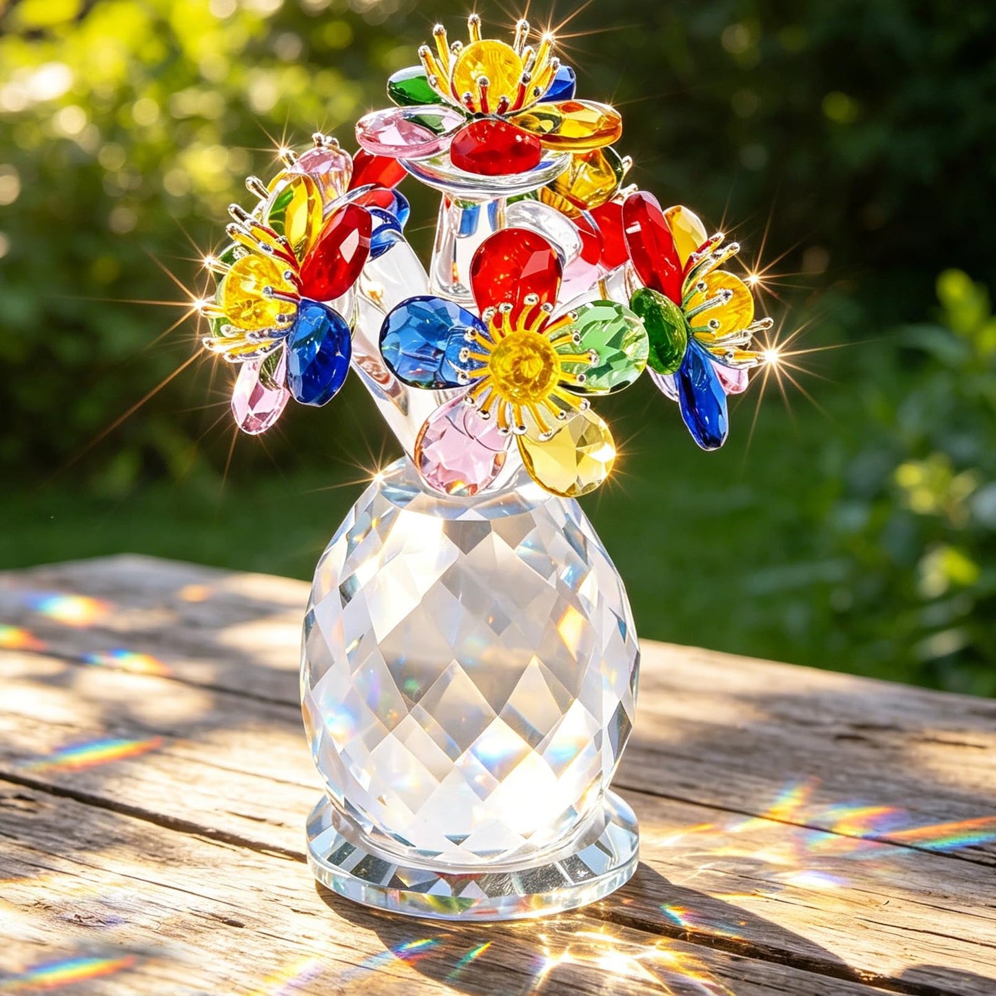 Anxingo Crystal Flower Figurine, Handmade Eternal Glass Flower (Multicolor)