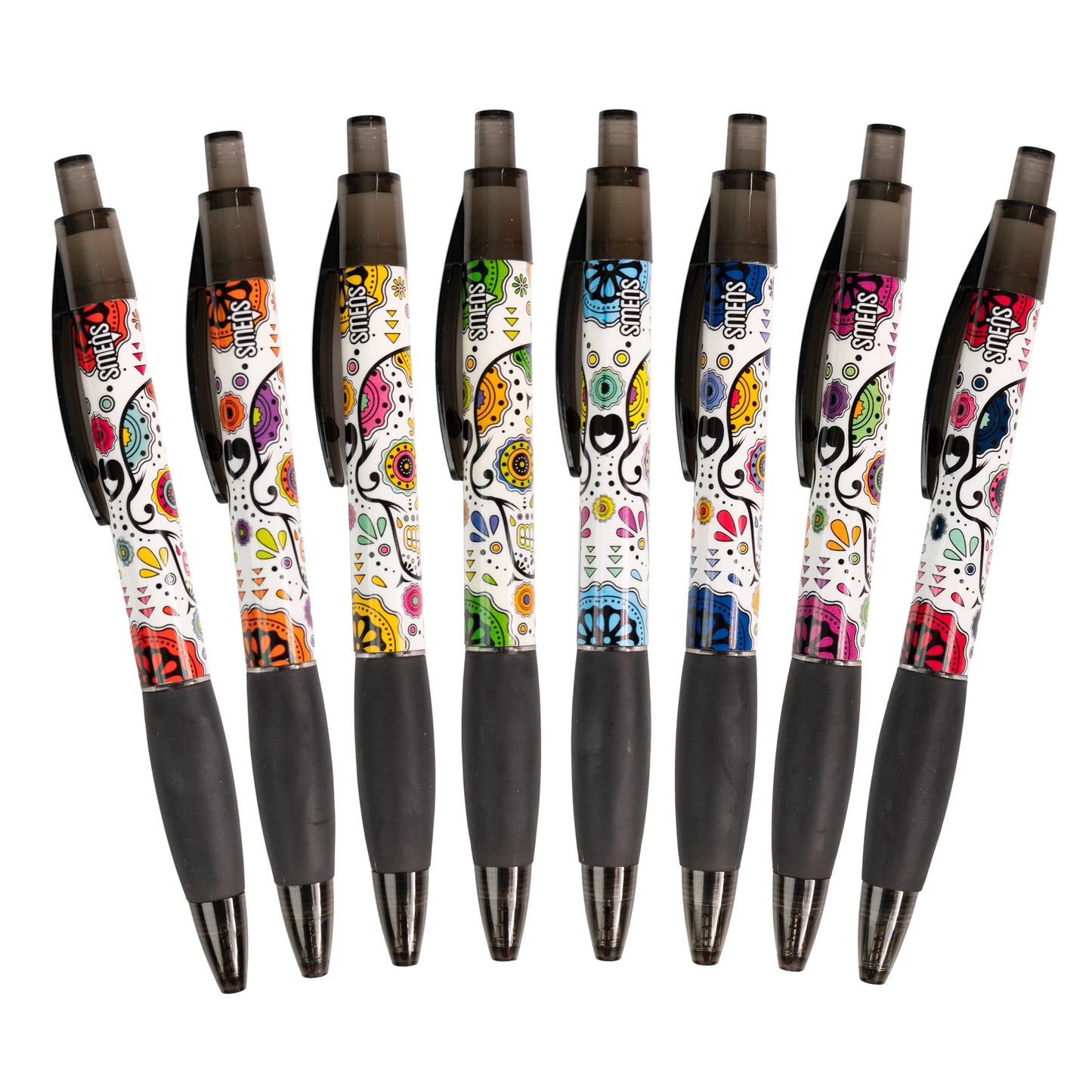 Sugar Skull Smens - Patented Gourmet Scented Pens, Black Ink, Medium Point - 8 Count