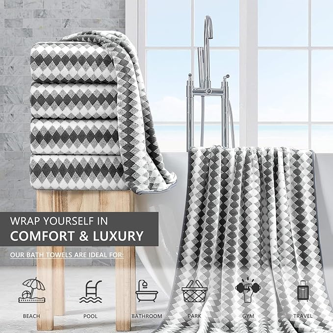 4 Piece Bath Towel Set Oversized Bath Sheet 35"x70" Bathroom Towel Extra Large