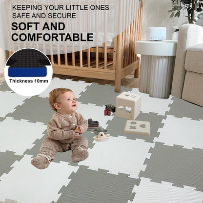 20Pc 10mm Thicknes Grey White Kids Playmat Floor Matting Foam Garden Fitness Nursery Mat