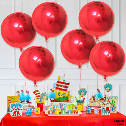 KatchOn, Red Foil Balloons - Big 22 Inch, Pack of 6 | 4D Sphere Metallic Red Balloons for Happy Birthday Decoration, Carnival Decoration, Wedding, Christmas Decorations | New Years Decorations 2026