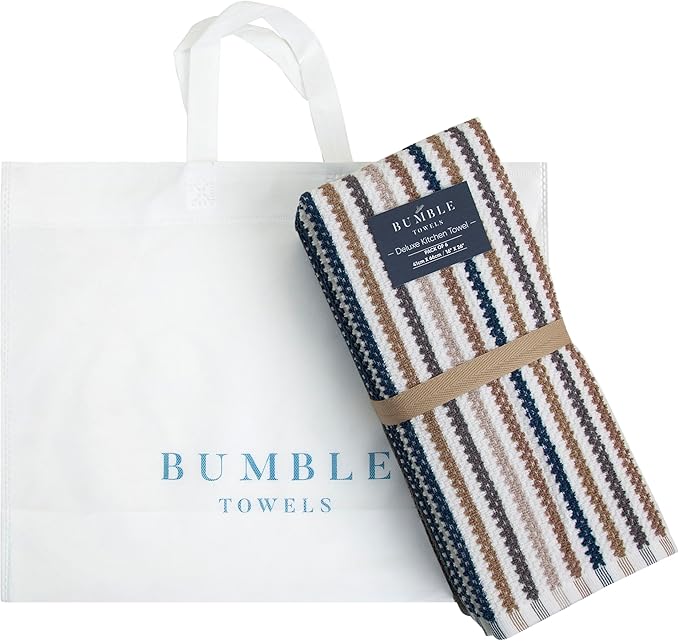 Premium Kitchen Towels | Large Cotton Kitchen Hand Towels | Popcorn Striped