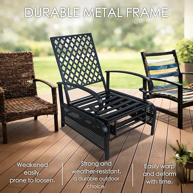Kozyard Adjustable Outdoor Reclining Lounge Chair, Cushioned Patio Chaise Lounge with Extendable Metal Frame for Sunbathing, Reading & Relaxing – Comfortable Outdoor Recliner(Navy Blue)