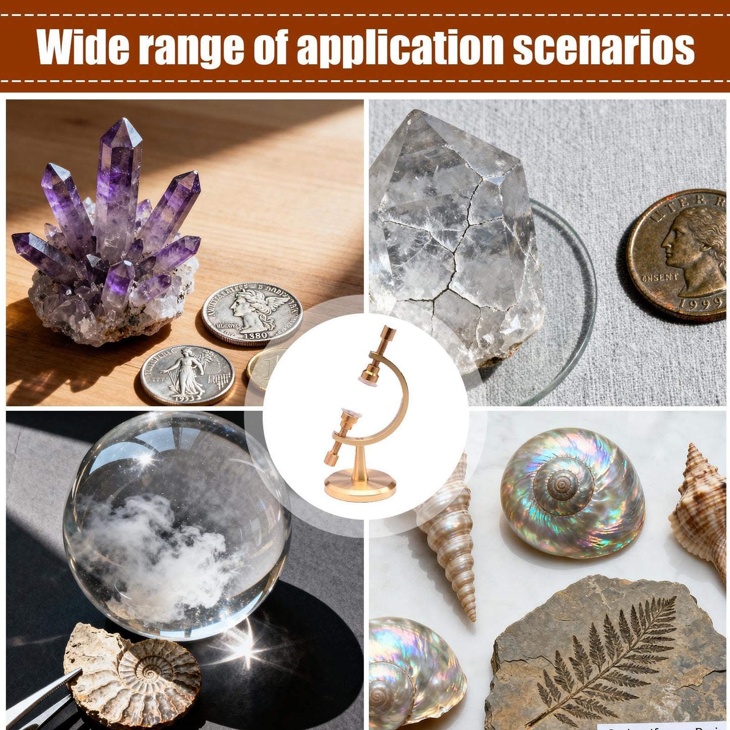 Rock Stands for Display - Adjustable Globe Holder with Padded Clip | Crystal Ball Stand for gemstone, Fossils, Minerals, Specimens, Collectibles, Ideal Art Craft Decoration for Table, Shelf, Bookshel