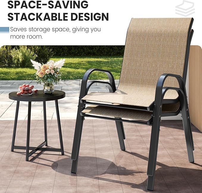 Patio Dining Chair Set of 6, Outdoor Stackable Dining Chairs High Back for All Weather, Patio Furniture for Backyard, Porch, Garden, Pool Deck (Brown)
