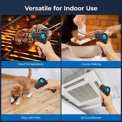 ERICKHILL Infrared Thermometer -50℃~600℃ Compact Size Non-Contact Laser Thermometer Gun LCD Backlit Digital Display Adjustable Emissivity - for Vehicle Repair/Cooking/BBQ/Freezer/Food, Black Blue
