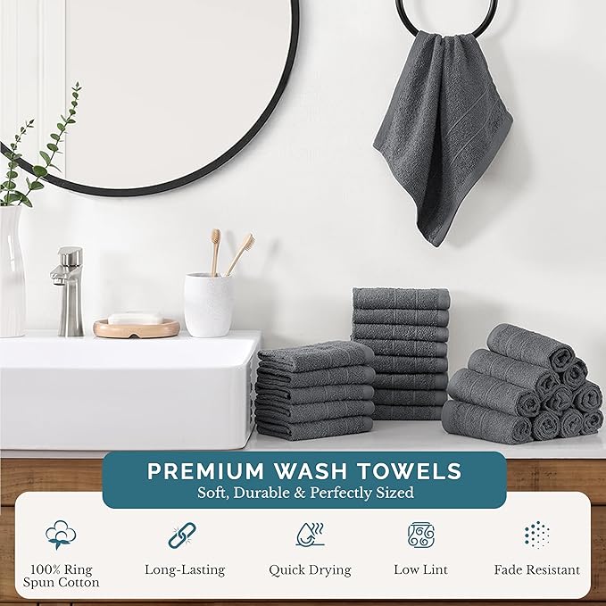 Casa Platino Wash Cloths Pack of 24-100% Cotton Washcloths