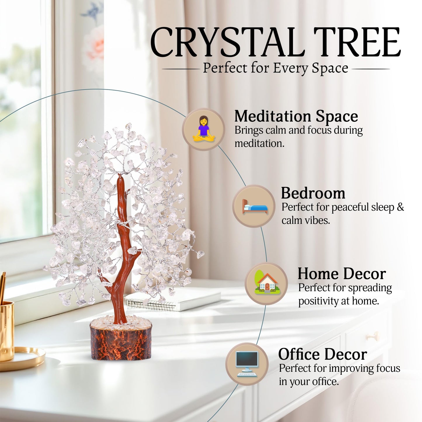 YATSKIA Clear Quartz Crystal Tree - Sculpture, Handmade 100% Natural Gemstones, Customizable, Home Decor, Feng Shui, Housewarming Gift