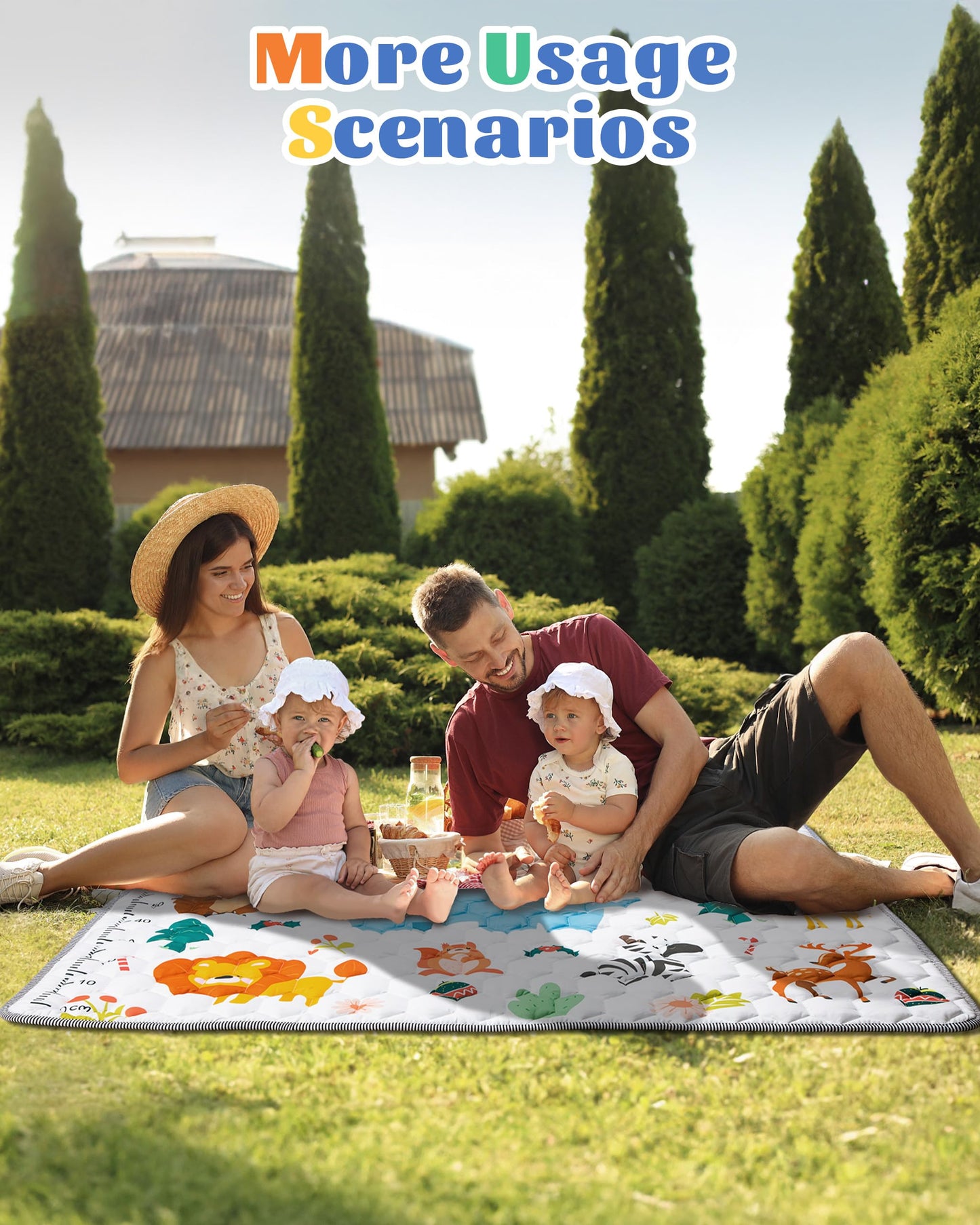 Funsland Baby Play Mat, Foldable Kids Playmat, Cotton Baby Play Mats for Floor, 127x127cm Soft Baby Crawling Mat Pollution-Free, Non-Slip Baby Activity Play Mat for Toddlers 1 2 3 Years Old, Animal