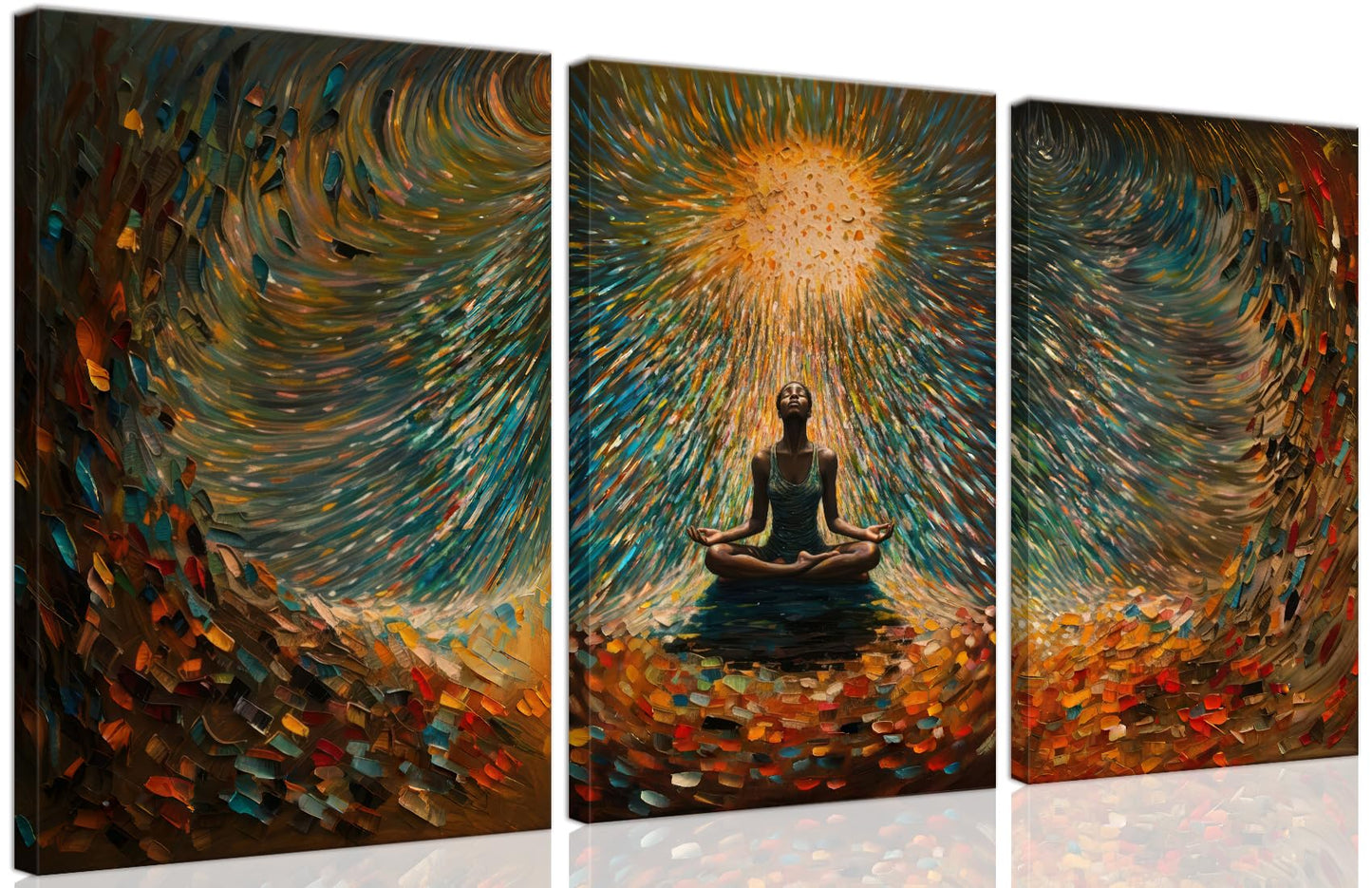 Framed Abstract Yoga&Meditation Wall Art Set of 3Piece Canvas Poster Prints Painting, Vibrant Colorful Energy Flow, Tranquil Woman in Meditation for Home, Yoga Meditation Room,Office,Bedroom,12X16in