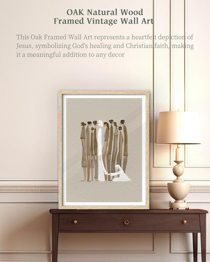 iHery Natural OAK Wood Jesus and Peter Walk on Water Framed Wall Art, 12x16 in Modern Sketch Bible Verses Canvas Art Decor, Beige Logs Boho Scripture 1Pack for Living Room Bedroom