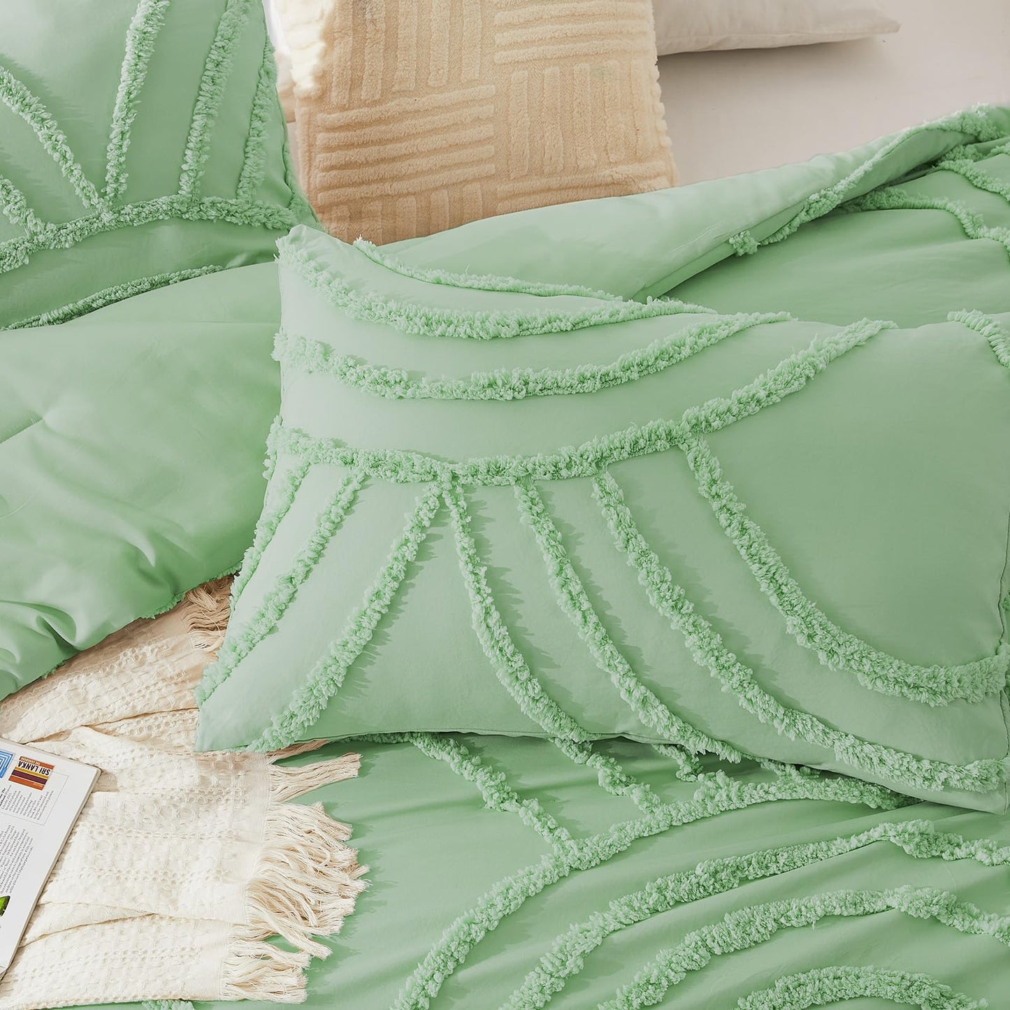 ENJOHOS Light Green Full Comforter Set - Full Size Boho Style Comforter, 3 Pieces Rainbow Bedding for All Season, Lightweight Soft Microfiber Comforter with 2 Pillowcase