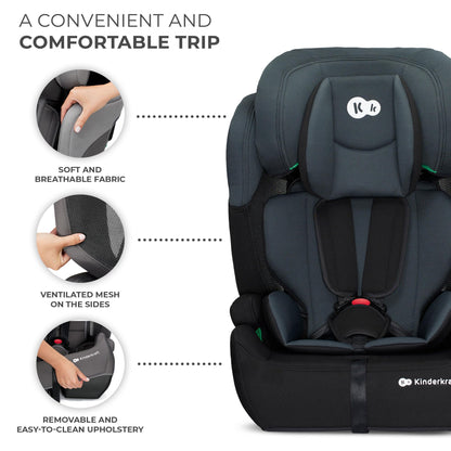 Kinderkraft Car Seat Comfort UP, I-Size Booster Child Seat, with 5 Point Harness, Adjustable Headrest, for Toddlers, Infant, Group 1/2/3, 76-150 cm or less than 18 kg, Black