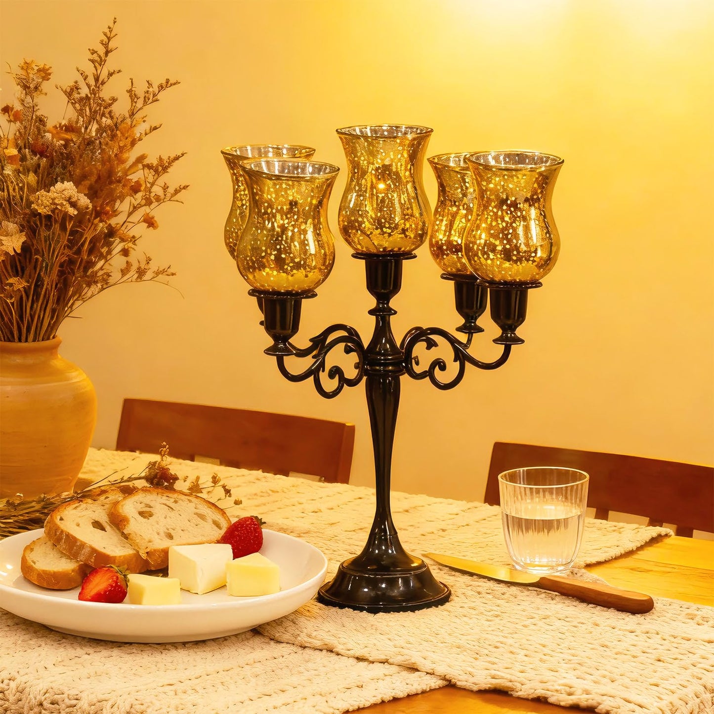VIHOSE Bulk Set of 6 Gold 3.5" Peg Votive Holders with Rubber Gasket Glass Wholesale Candelabra Hurricane Glass Shades Votive Candleholder Cups for Stylish Home Decor