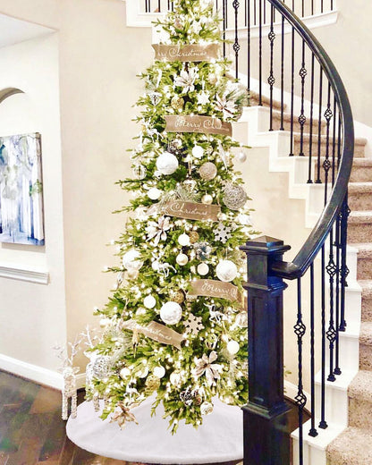 White Tree Skirt 48 Inch Large Faux Fur Tree Skirts Plush Holiday Christmas Tree Decorations for Xmas Ornaments Winter Indoor Party Decor
