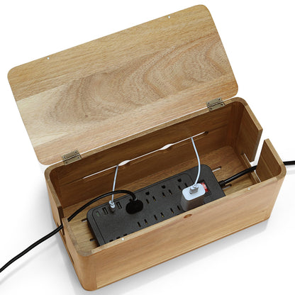 YCLYC Large Acacia Wood Style Cable Management Box, Cord Organizer Power Strip Box with Magnetic Outlet Covers, Cord Hider for Desk and Floor Cable Storage, Ventilated Design