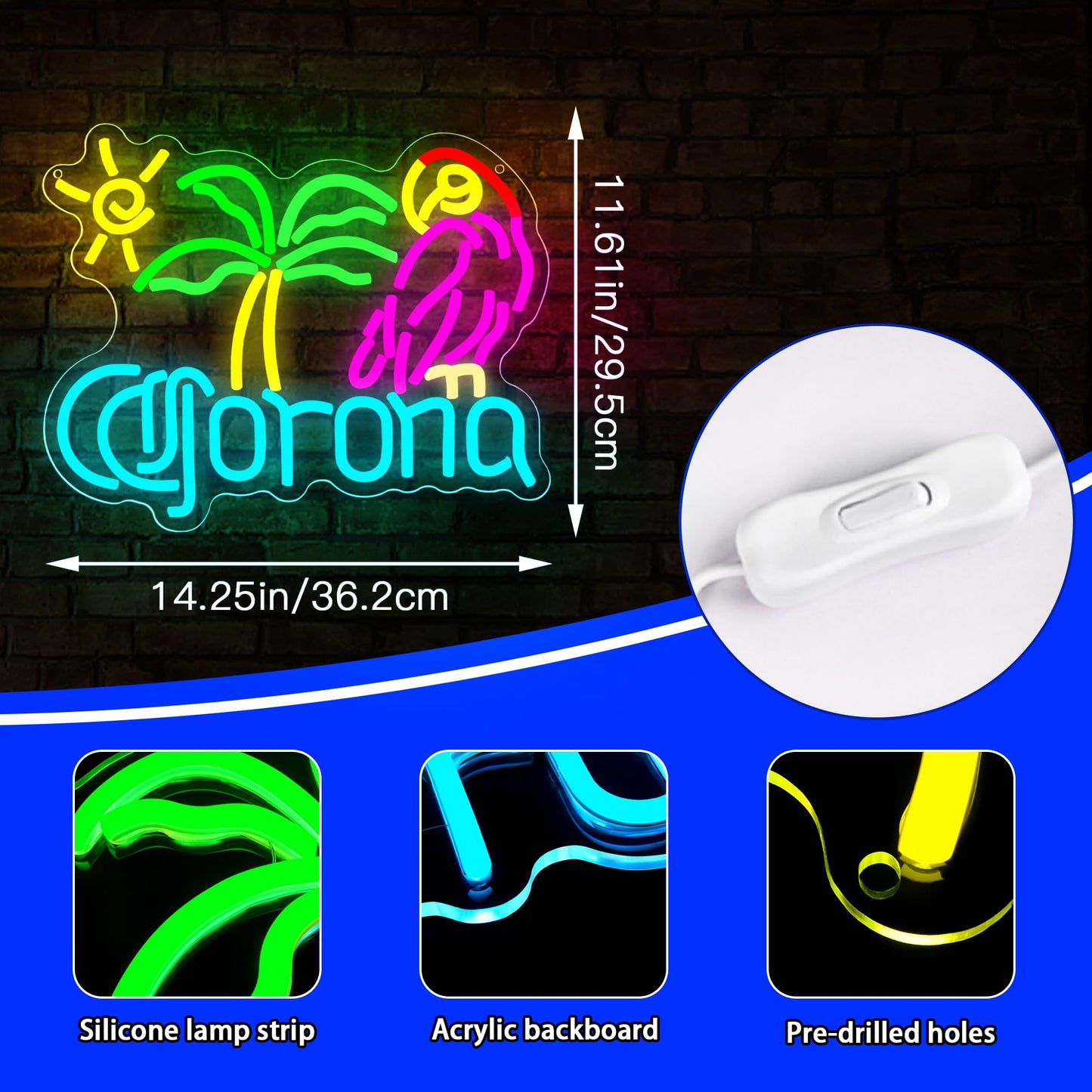 Parrot Palm Tree Neon Sign for Wall Decor Beer Neon Light for Man Cave Bar LED Light Up Sign for Home Bar Club Restaurant Summer Beach Party Birthday Gift Christmas Art Size 11.6 * 14.2In(ZYLD282)