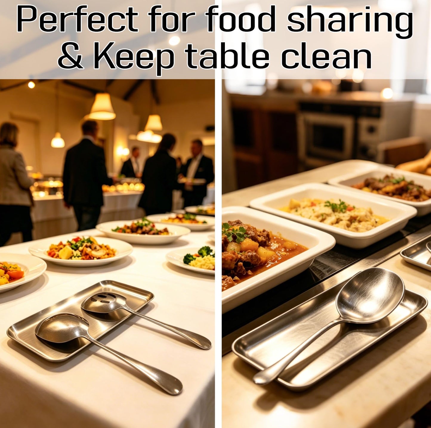 4-Piece Serving Spoons Set with 2 Spoon Rests, 18/8 Stainless Steel, 2 Slotted & 2 Solid Serving Spoons, Heavy Duty 304 Tableware for Buffet, Banquet & Kitchen Use