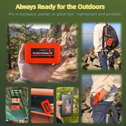 LoDinpo Mini Survival Fishing Kit Compact Emergency Fishing Gear for Camping, Hiking, Bushcraft, Backpacking Small Tackle Box with Hooks, Line, Floats Tools Great Gift for Fishermen, Hikers&Preppers