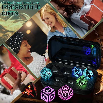 LED Dice with Charging Box，7 PCS RGB Light up Dice for Dungeons and Dragons, Polyhedral DND Dice Set for Tabletop Games Gifts（KS-RGB）