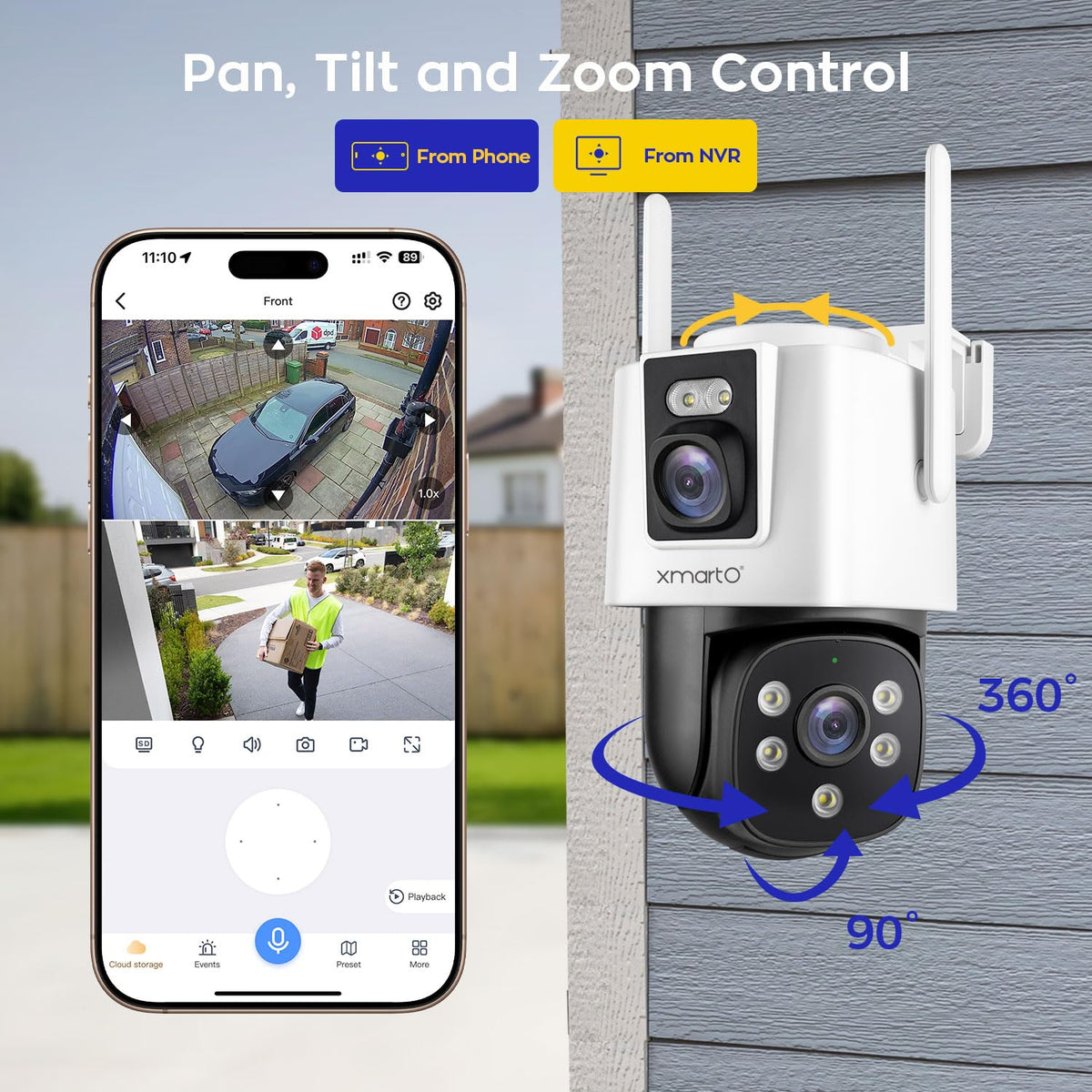 xmartO [Doorbell + 4-CAM] Dual-Lens Wireless Camera & Smart Video Doorbell Security Bundle, 16CH 4K WiFi6 Mesh NVR with 500GB HDD, 4MP 180° FOV/360° PTZ AI Tracking, 2-Way Audio, No Monthly Fee