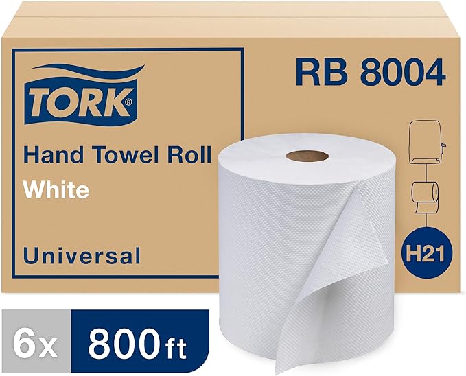 Tork Paper Hand Towel Roll White H21, 100% Recycled Fiber, 6 Rolls x 800 ft