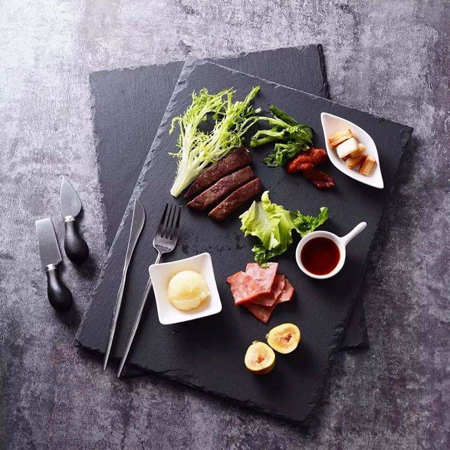 Hyuetrsa15Pcs Slate Cheese Boards, Natural Black Slate Charcuterie Boards with Chalk Surface for Laser Engraving DIY, 8" x 4" Mini Stone Plates for Party Sushi Serving Tray, Gift Ready