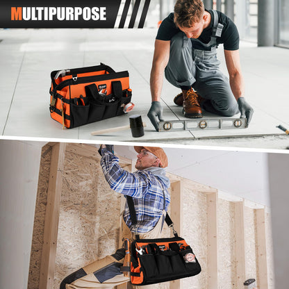 UUP Heavy Duty Tool Bag 15-Inch, 16-Pocket Portable Soft Tool Box Organizer Storage, Handle Tactical Carry Tote Empty Toolbox with Large Zipper, Father Day Dad Men Gift for Mechanic Engineer, Orange