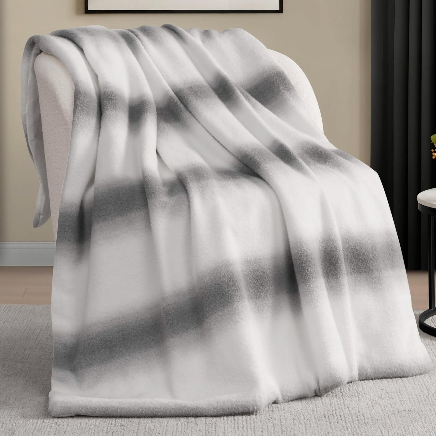 Nine West Faux Cashmere Throw Blanket, 50"x70", Ombre Stripe Gray